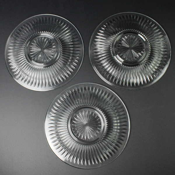 Set of 3 Vintage Clear Starburst Pattern Plates 10 Inch