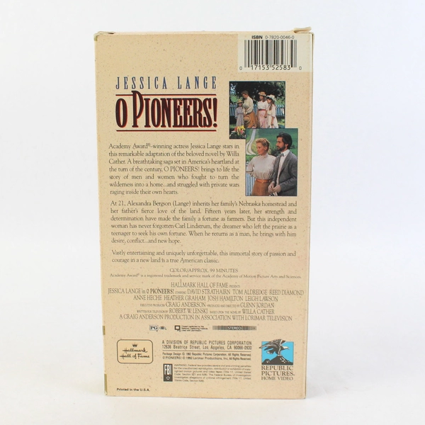 O Pioneers! VHS 1992 Hallmark Jessica Lange