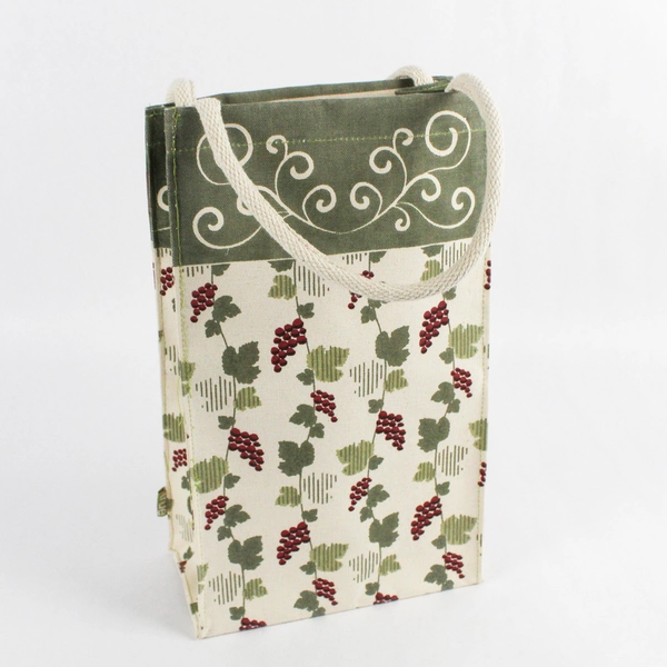 True 2 Bottle Wine Tote Carry Bag Reusable Grape Wine Patterned Canvas