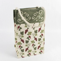 True 2 Bottle Wine Tote Carry Bag Reusable Grape Wine Patterned Canvas