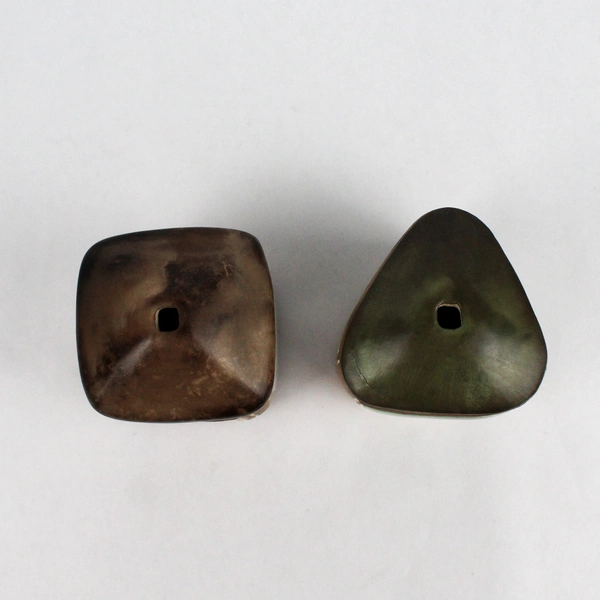 Lot Of Matching Handmade Vase Ceramic Pottery Brown/Green Square/Triangle 3.5"