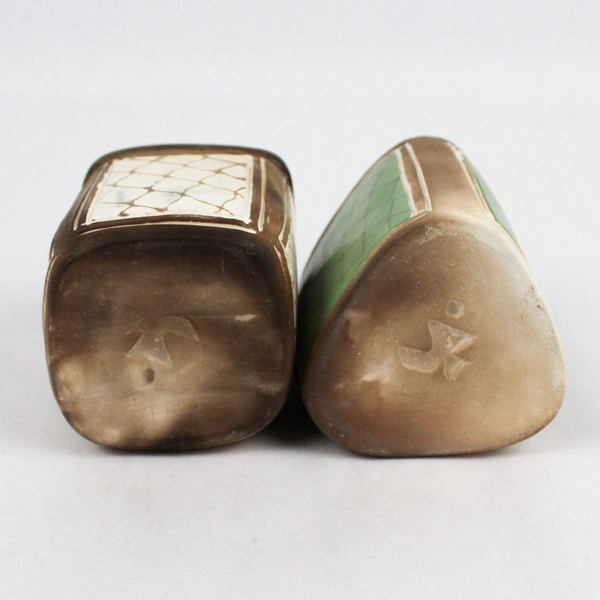 Lot Of Matching Handmade Vase Ceramic Pottery Brown/Green Square/Triangle 3.5"