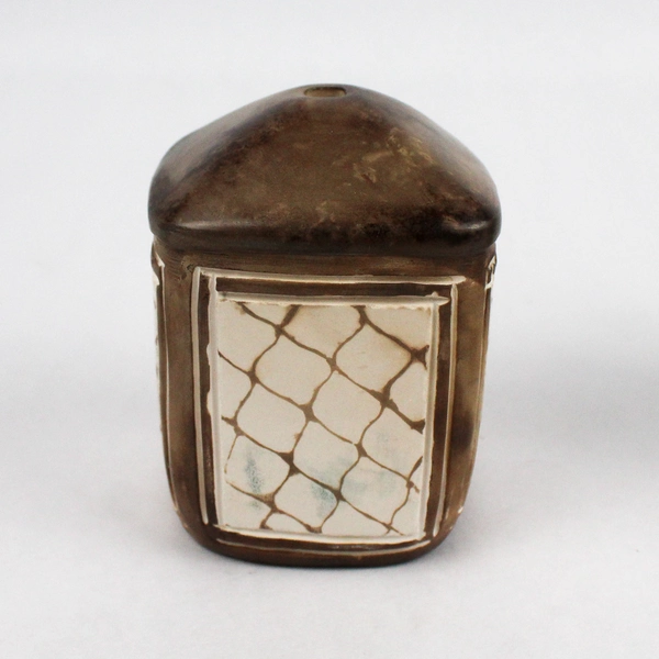 Lot Of Matching Handmade Vase Ceramic Pottery Brown/Green Square/Triangle 3.5"