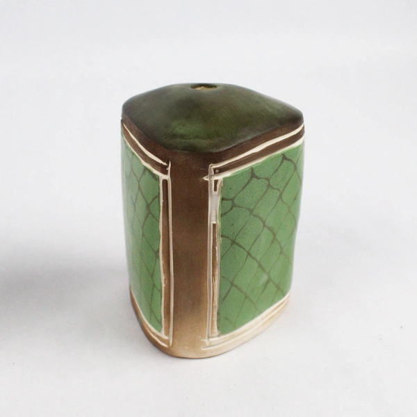 Lot Of Matching Handmade Vase Ceramic Pottery Brown/Green Square/Triangle 3.5"