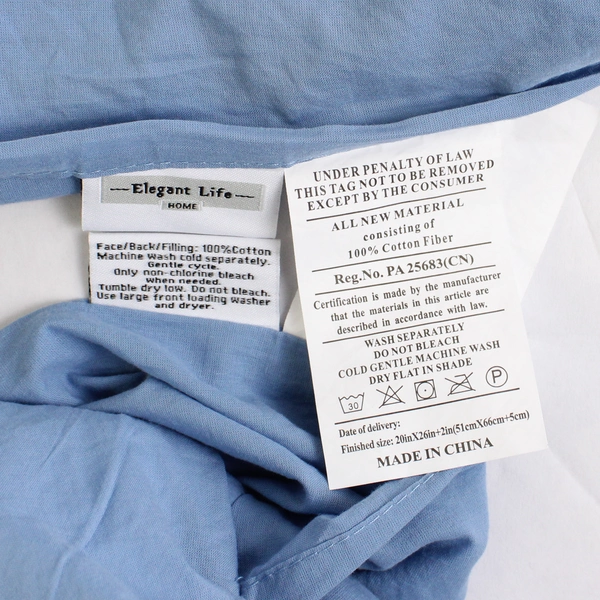 Set of 2 Quilted Pillow Cover Blue Cotton Elegant Life 20x26 PREOWNED