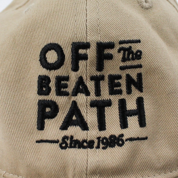 Embroidered Baseball Hat Cap 'Off The Beaten Path Since 1986' Beige 100% Cotton
