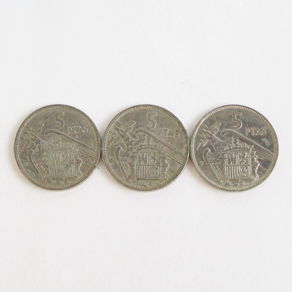 Lot of Three 5 Peseta Coins From Spain Dated 1957