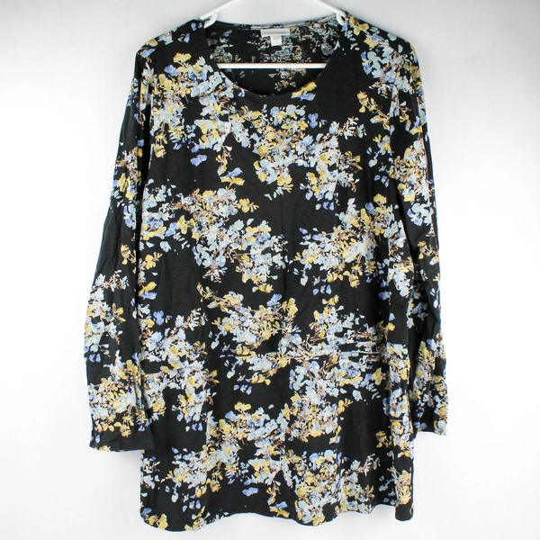 J. Jill Black Blue and Yellow Floral Tiered Long-Sleeved Top Women's Large