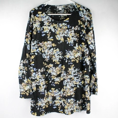 J. Jill Black Blue and Yellow Floral Tiered Long-Sleeved Top Women's Large