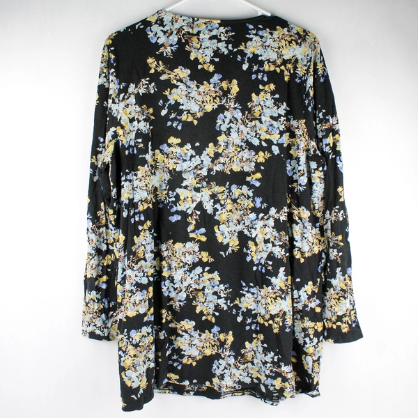 J. Jill Black Blue and Yellow Floral Tiered Long-Sleeved Top Women's Large