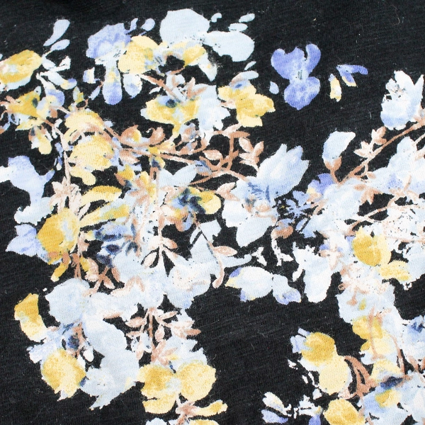 J. Jill Black Blue and Yellow Floral Tiered Long-Sleeved Top Women's Large