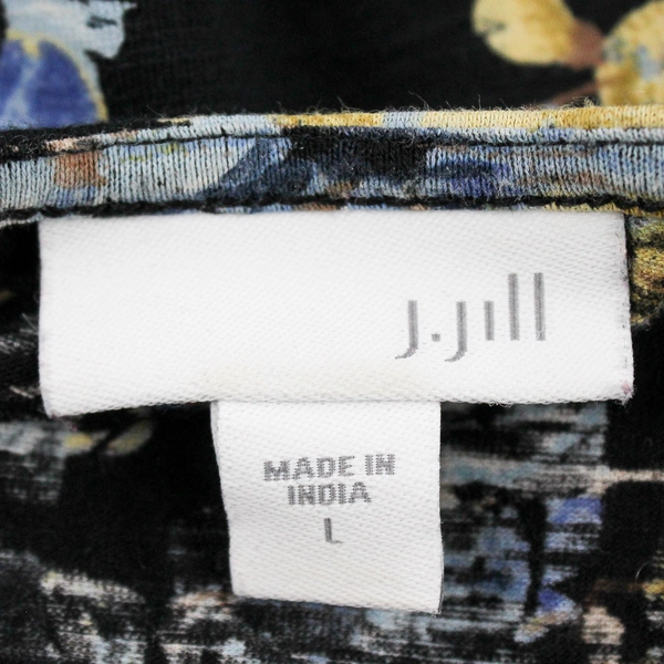 J. Jill Black Blue and Yellow Floral Tiered Long-Sleeved Top Women's Large