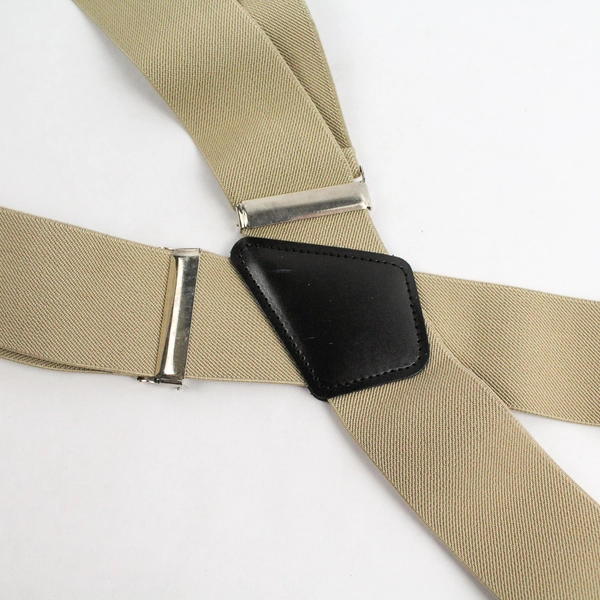 Unbranded Solid Biege Clip Adjustable Elastic Men's X Back Suspenders