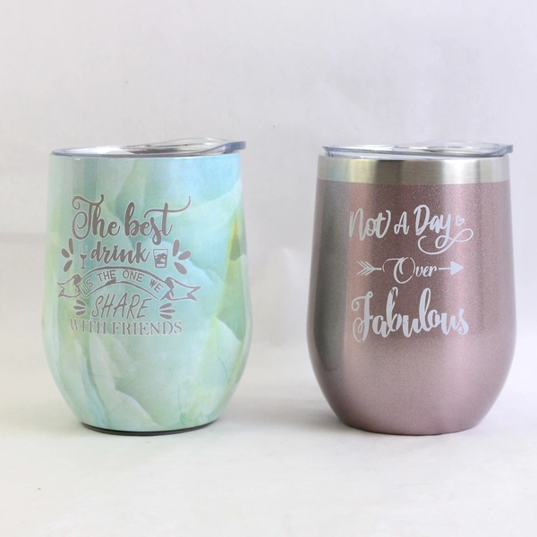 Set of 2 Thily Stemless Wine Tumbler Triple Insulated Thermos Metal Pink & Blue