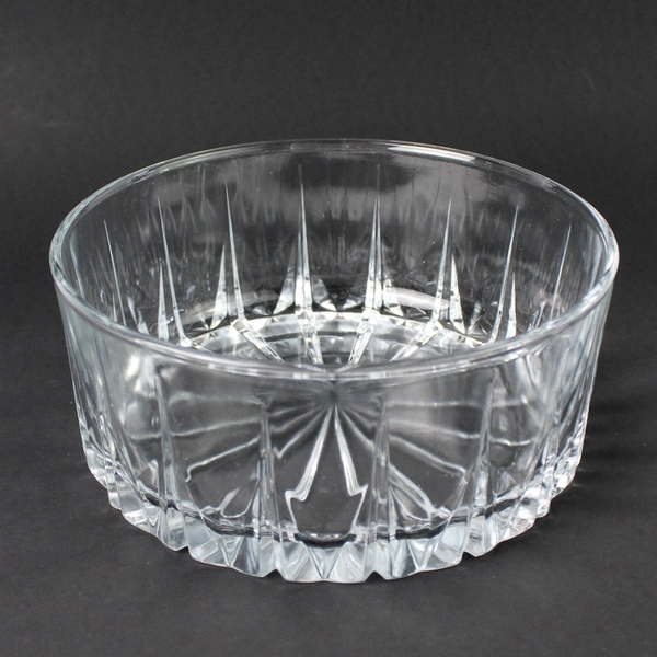 KIG Straight Sided Clear Salad Bowl Cut Pattern starburst Center 6.75 Inch