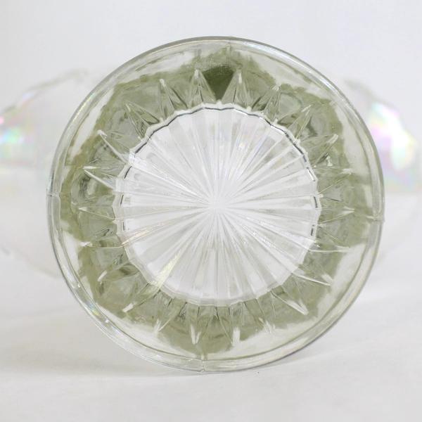 Vtg Clear Iridescent Crystal Brides Basket Scalloped Rim Etched Flowers 