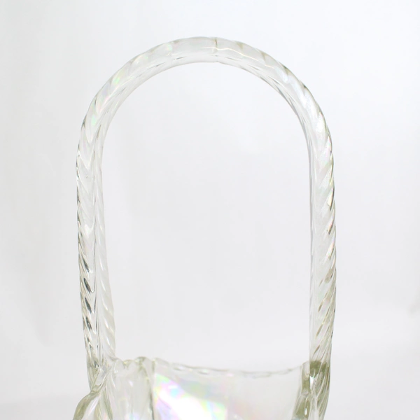 Vtg Clear Iridescent Crystal Brides Basket Scalloped Rim Etched Flowers 
