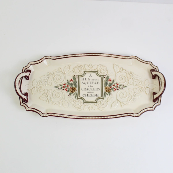 Grasslands Road Ceramic Christmas Appetizer Cracker Cheese Tray 