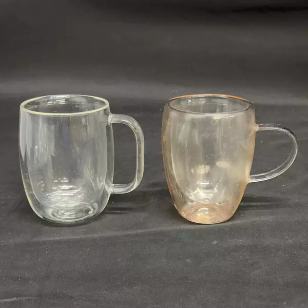 Set of 2 Double Walled Clear Glass Coffee Mugs Cups 4.5 inch