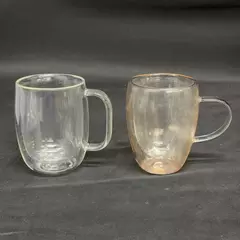 Set of 2 Double Walled Clear Glass Coffee Mugs Cups 4.5 inch