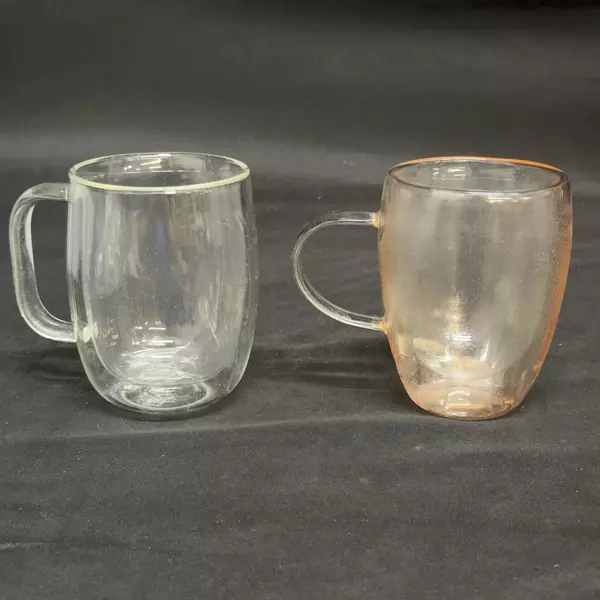 Set of 2 Double Walled Clear Glass Coffee Mugs Cups 4.5 inch