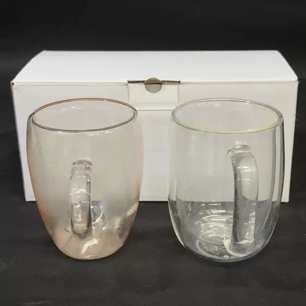 Set of 2 Double Walled Clear Glass Coffee Mugs Cups 4.5 inch