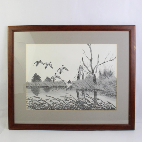 Framed And Matted Richard G Lowe Mallard Ducks Art Print Signed