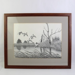 Framed And Matted Richard G Lowe Mallard Ducks Art Print Signed