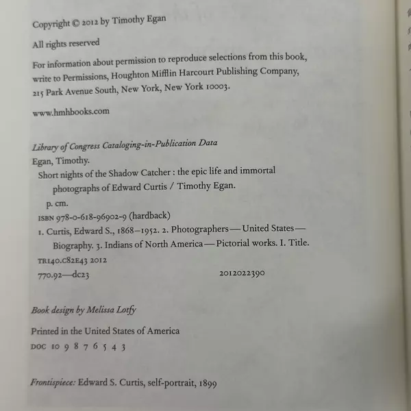 Short Nights of the Shadow Catcher by Timothy Egan 2012 Hardcover