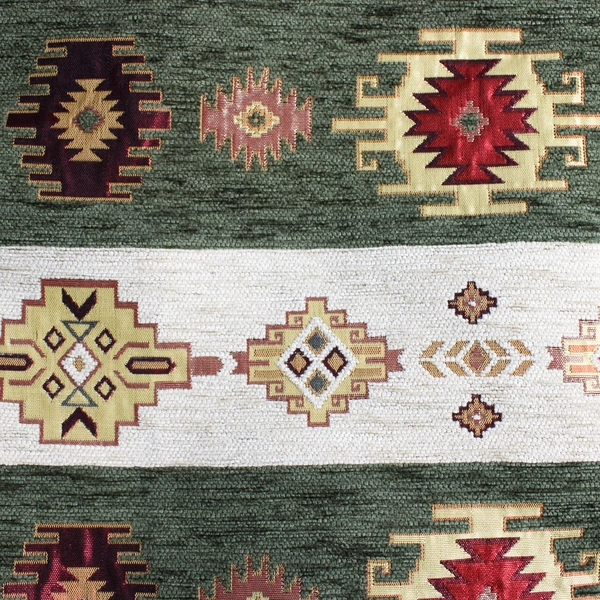 Green Beige and Red Southwestern Style Embroidered Queen Bed Cover