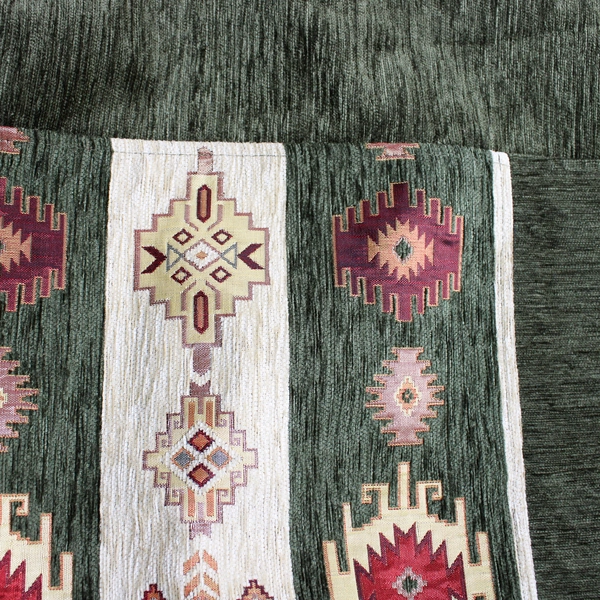 Green Beige and Red Southwestern Style Embroidered Queen Bed Cover