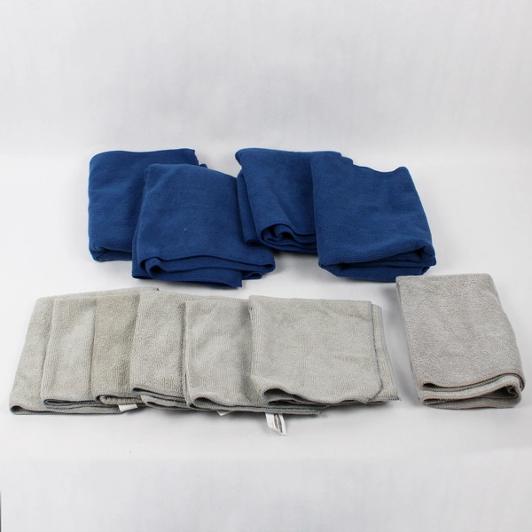 Lot of 11 Gray and Blue Microfiber Cleaning Towels Different Sizes