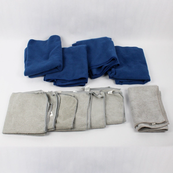 Lot of 11 Gray and Blue Microfiber Cleaning Towels Different Sizes