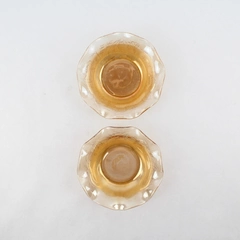 Set of 2 Jeannette Floragold Louisa Carnival Glass Ruffled Rim Fruit Bowls 5.5"