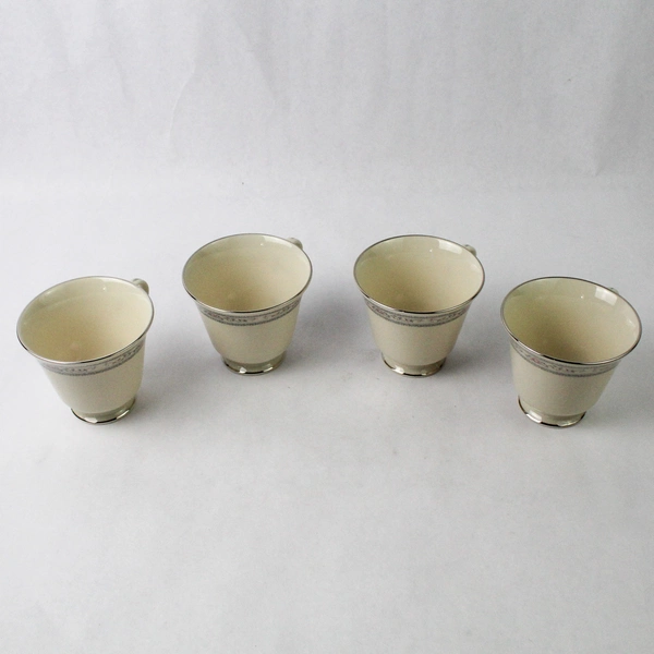 Set of 4 Lenox China Charleston Pattern Floral Footed Tea Cups 3.25" Tall