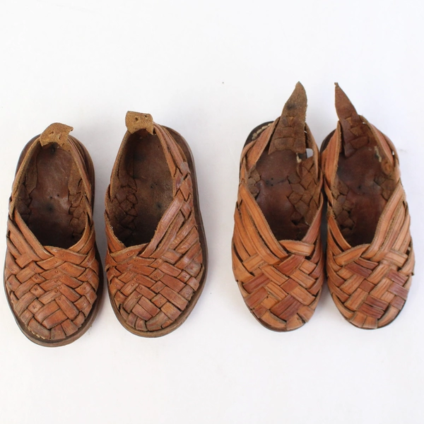 2 Pairs of Vintage Brown Braided Leather Children's Slip-On Shoes