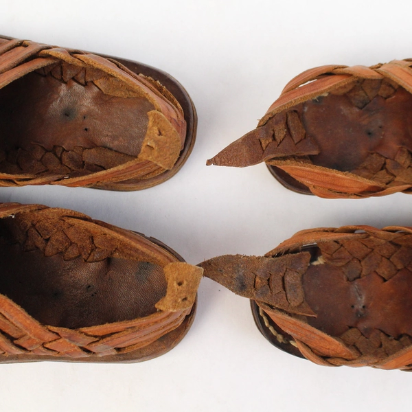 2 Pairs of Vintage Brown Braided Leather Children's Slip-On Shoes