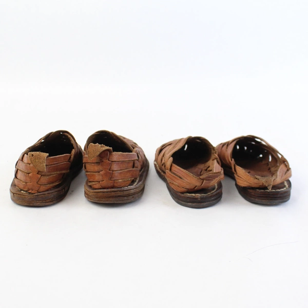 2 Pairs of Vintage Brown Braided Leather Children's Slip-On Shoes