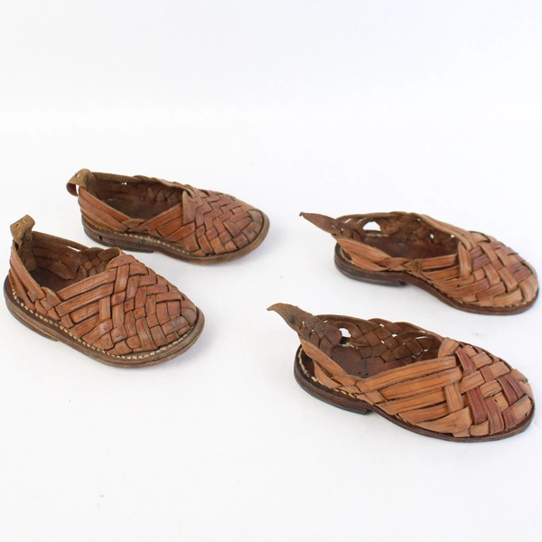 2 Pairs of Vintage Brown Braided Leather Children's Slip-On Shoes