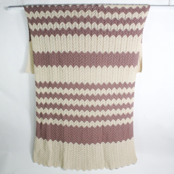 Handmade Beige and Taupe Chevron Crochet Afghan 68" x 100"