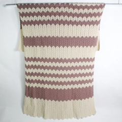 Handmade Beige and Taupe Chevron Crochet Afghan 68" x 100"