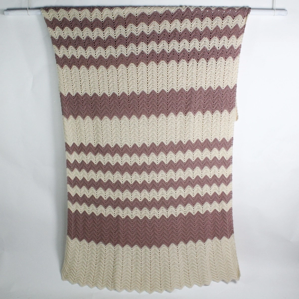 Handmade Beige and Taupe Chevron Crochet Afghan 68" x 100"