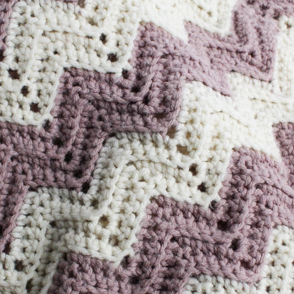 Handmade Beige and Taupe Chevron Crochet Afghan 68" x 100"