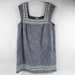 Faherty Short Organic Cotton Blue Square Neck Sleeveless Dress Women's Size XL
