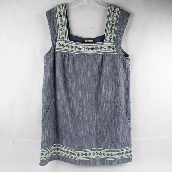 Faherty Short Organic Cotton Blue Square Neck Sleeveless Dress Women's Size XL
