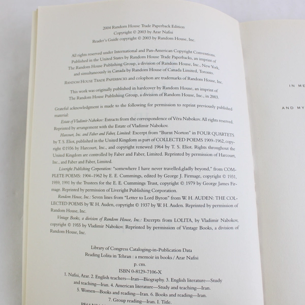 Reading Lolita In Tehran by Azar Nafisi Memoir Paperback 2004 Edition