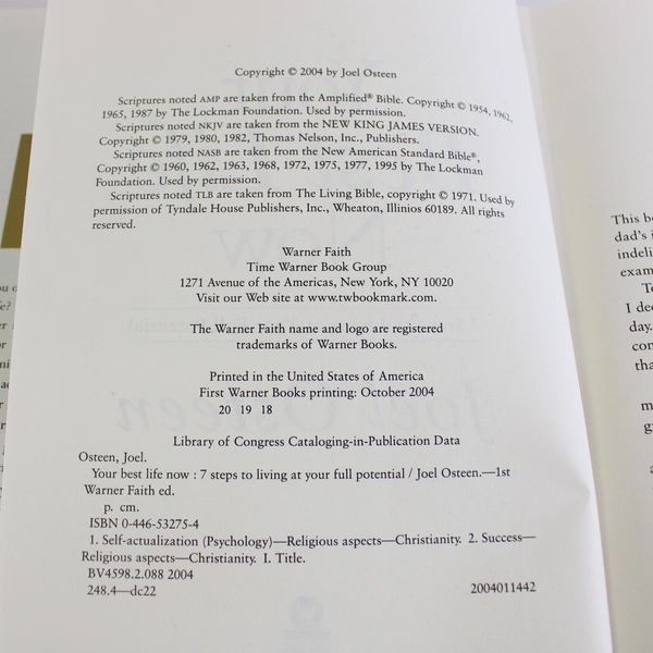 Your Best Life Now: 7 Steps to Living at Your Full Potential Joel Osteen 2004