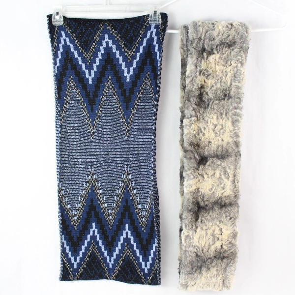 Lot of 2 Knit & Faux Fur Women's Infinity Loop Scarves - Blue & Gray
