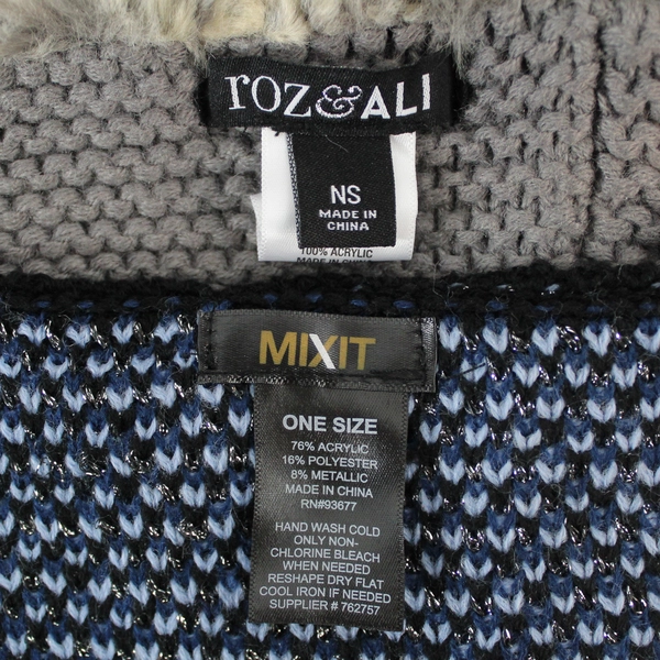 Lot of 2 Knit & Faux Fur Women's Infinity Loop Scarves - Blue & Gray