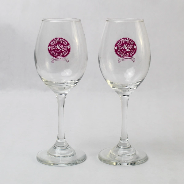 Vtg Set of 2 Michelbook Country Club Golf Red Logo Wine Glasses 7.5" Tall